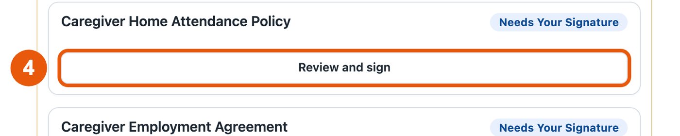 The Needs Your Attention box with the Review and sign button circled