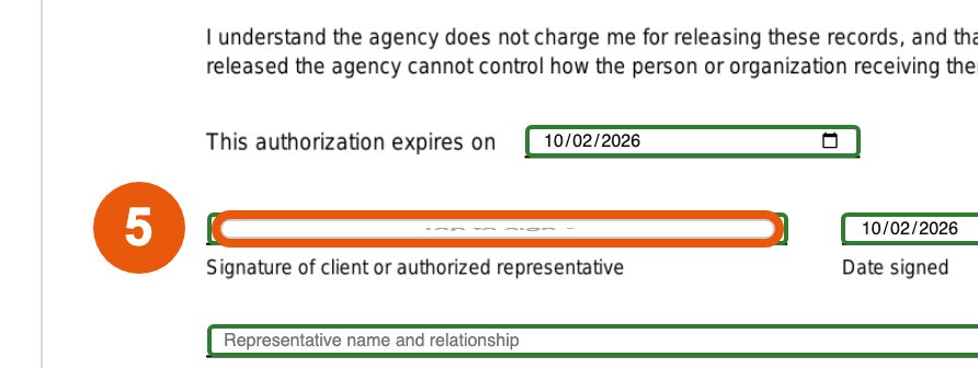 The signature box circled and numbered 5