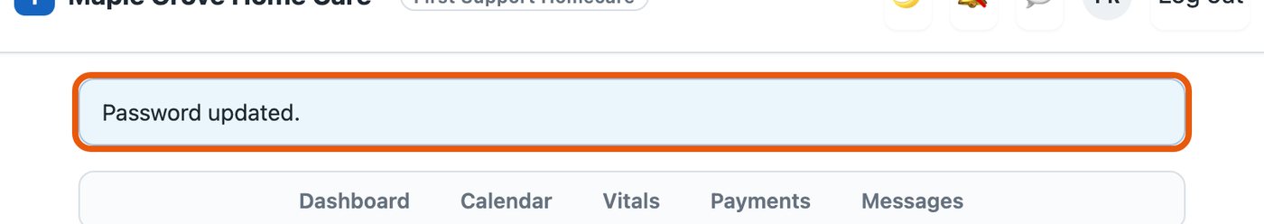 The message Password updated.