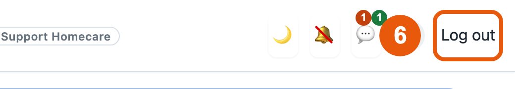 The top of the screen with the Log out button numbered 6